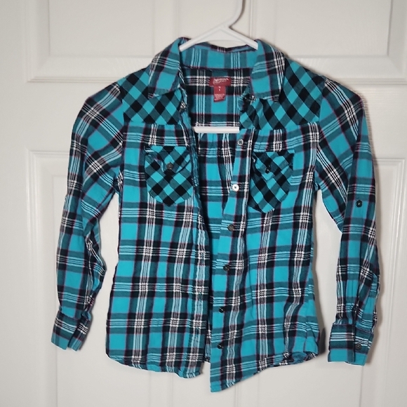 Blue and Black Plaid Button Down Shirt - Picture 1 of 4